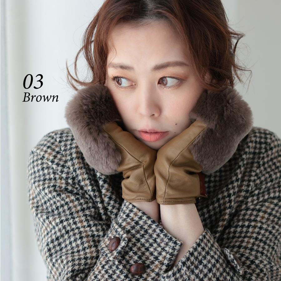 革手袋 レディース 指なし ファー付き 本革 ラムスキン 上品