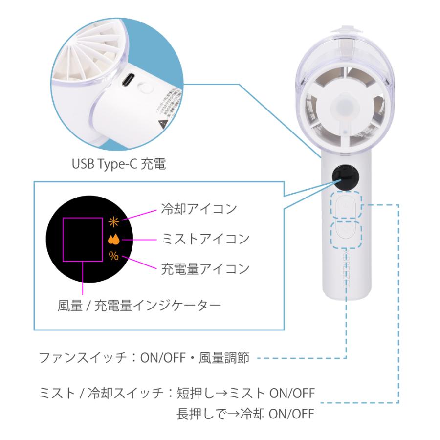 ミストファン 扇風機 冷却 コンパクト ハンディファン 手持ち usb 充電 コードフリー ミニ扇風機 熱中症対策 グッズ 暑さ対策 冷感 |  | 05