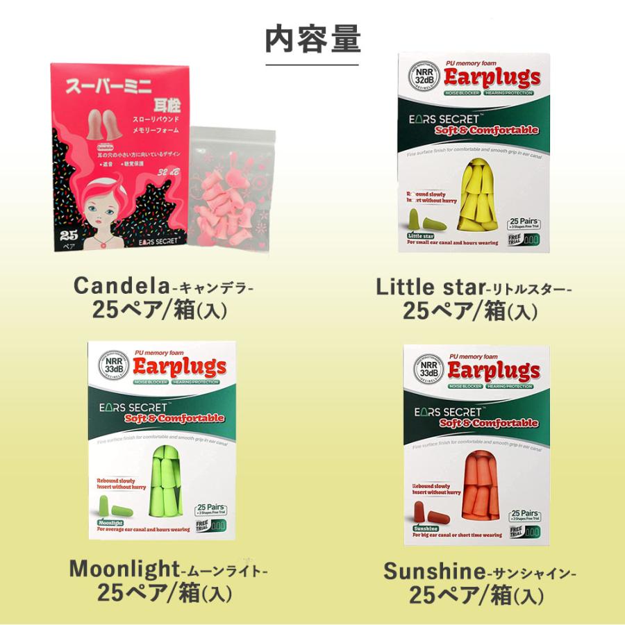 耳栓 睡眠用  高性能 遮音 25ペア お得セット 高品質低反発フォーム Ears Secret ウレタン素材 Candela キャンデラ ピンク ESCD25 睡眠 遮音 聴覚過敏 飛行機 | ブランド登録なし | 11