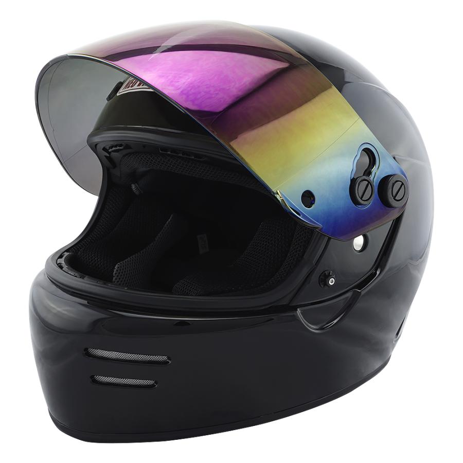 フルフェイスヘルメット ブラック×レインボーミラーシールド Lサイズ