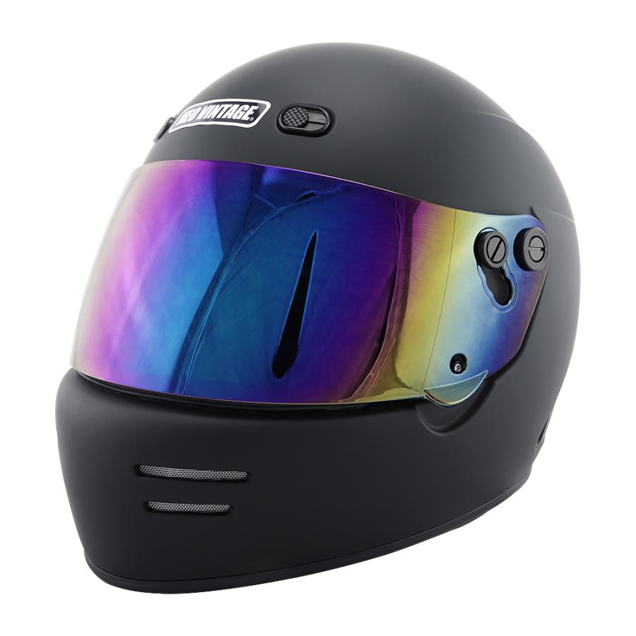 フルフェイスヘルメット マットブラック×レインボーミラーシールド L
