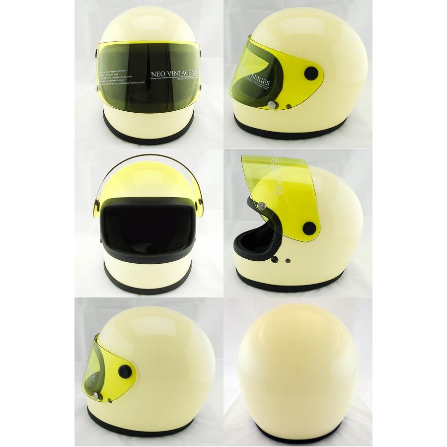 ネオビンテージ社製ヘルメット アイボリー L（59-60cm） フルフェイスヘルメット アイボリー×イエローシールド Lサイズ:59-60cm