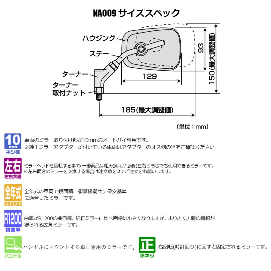 NAPOLEON TANAX エーゼット4ミラーEX ハンドルマウントミラー ブラック