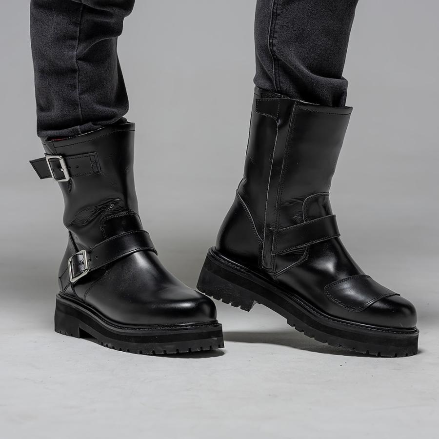 レディース バイク用 防水 ライディングブーツ 厚底 2カラー/6サイズ ハイソール エンジニアブーツ レインブーツ 女性専用設計 本革シフトガード付き | Rosso StyleLab | 05