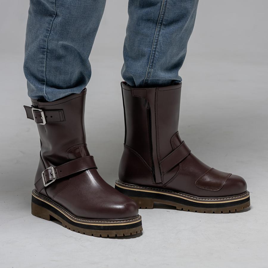 レディース バイク用 防水 ライディングブーツ 厚底 2カラー/6サイズ ハイソール エンジニアブーツ レインブーツ 女性専用設計 本革シフトガード付き | Rosso StyleLab | 07