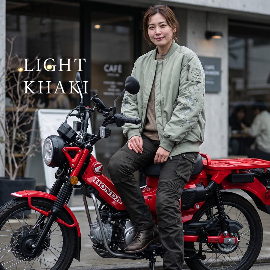 ★ RossoStyleLab ロッソ バイクプロテクター レディース 刺繍 26秋冬最新モデル】レディース バイク ライトミリタリージャケット