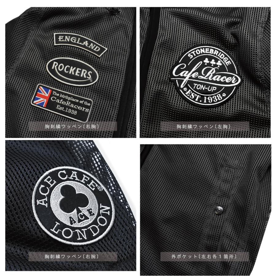 【2026新作】ACE CAFE LONDON メッシュジャケット メンズ レディース 春夏 フード付き バイク用 シースルー 軽量 通気性 プロテクター標準装備 4サイズ 3カラー | ACE CAFE LONDON | 09