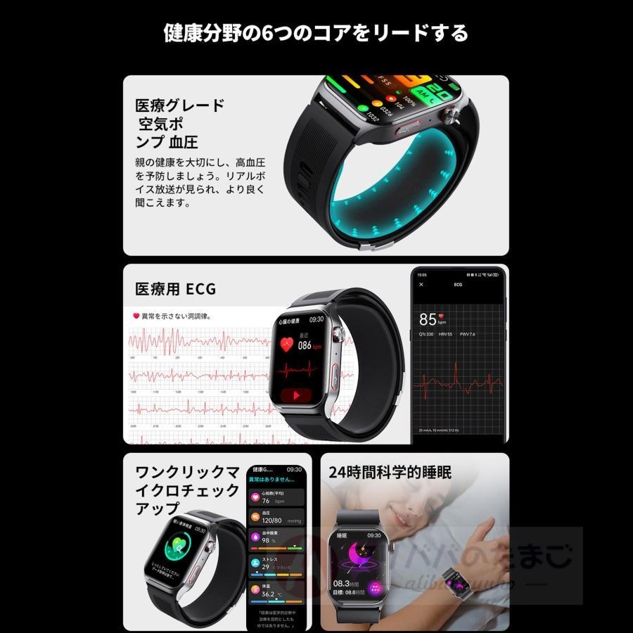 スマートウォッチ ECG心電図 エアポンプ高精度血圧 通話 血液成分 24時間測定 体組成 EDAテスト 睡眠管理 着信通知 体温 心拍数 歩数計 天気 リモート写真撮影の画像