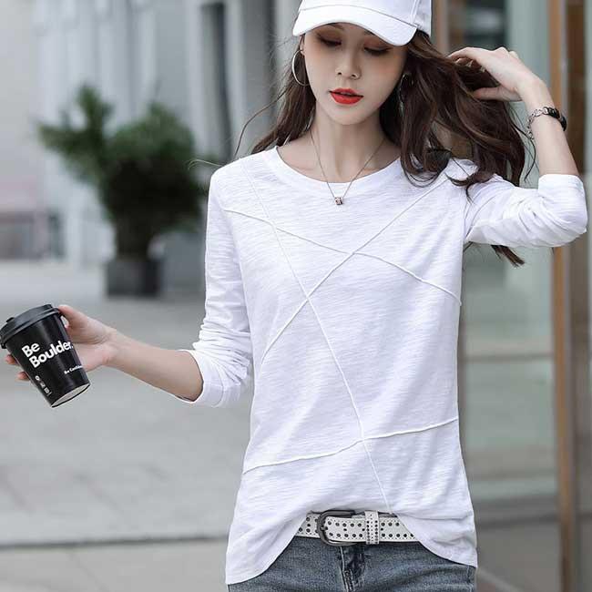 Tシャツ 長袖 レディース 無地 綿 長袖tシャツ シンプル 丸襟 カットソー ゆったり トップス カジュアル 母の日 大人気 ランキング１ Tkvu0 アリババのたまご 通販 Yahoo ショッピング