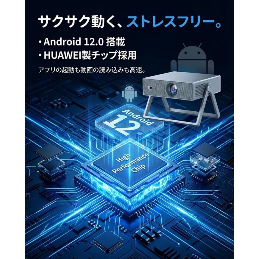 プロジェクター 小型 天井 Android搭載 4K対応 家庭用 天井投影 WiFi6 Bluetooth5.2 ズーム機能 Netflix YouTube内蔵 iPhone接続 静音 寝室 スピーカー内蔵 新品_10