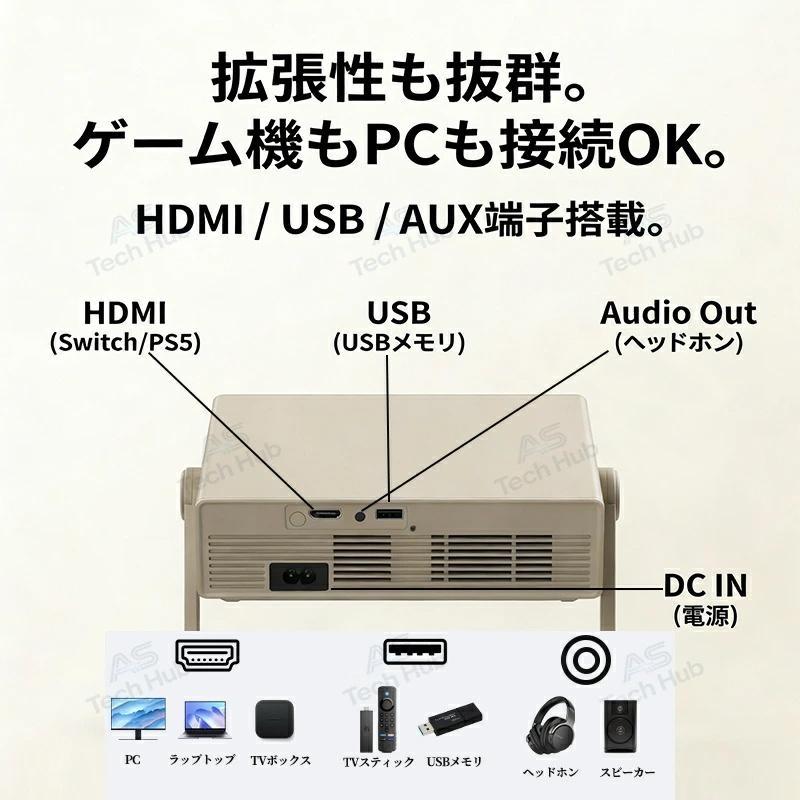 プロジェクター 小型 天井 Android搭載 4K対応 家庭用 天井投影 WiFi6