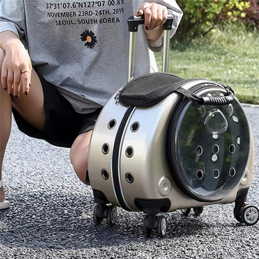 ペットキャリーバッグ 多機能 リュック キャスター 4輪 伸縮ハンドル 猫 小型犬 小動物適用 大容量 携帯やすい 透明 ペットバッグ アウトドア 通院 全店販売中