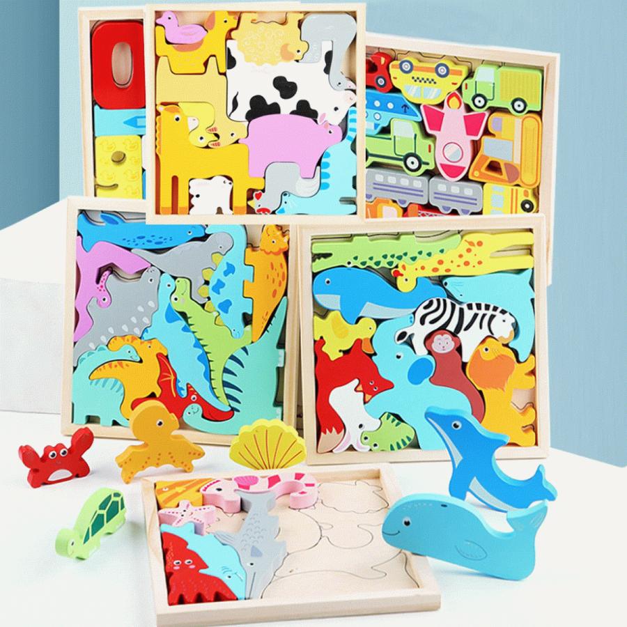 Seal限定商品 Youmay立体パズル 木製パズル 6種類 形合わせ 海外発送 積み木おもちゃ 知育学習玩具 カラフル 色の形認知スキル かわいい動物 クリスマス ギフト Cisama Sc Gov Br