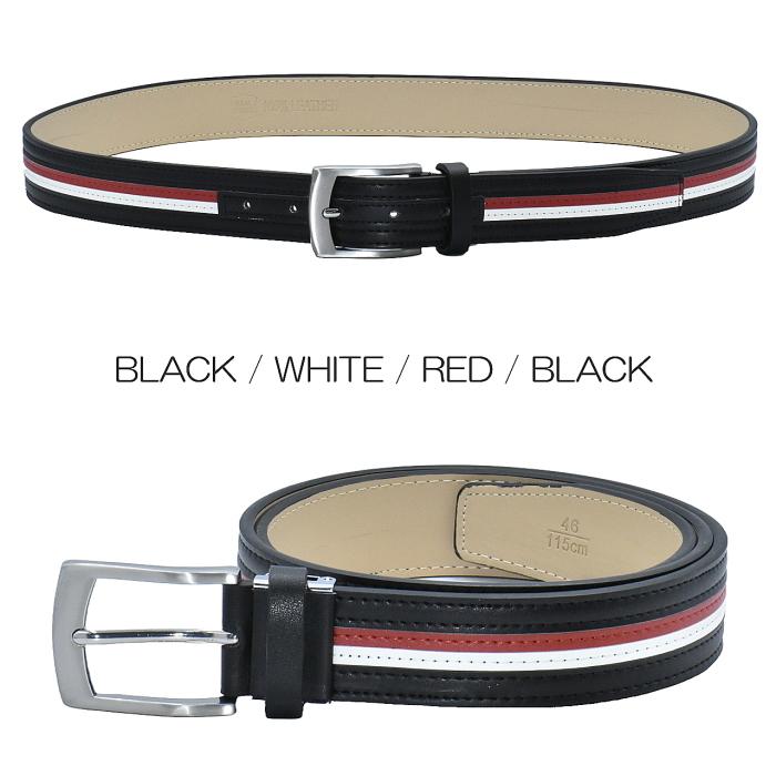メンズベルト 本革 ピンバックル 牛革 トリコロール ゴルフ