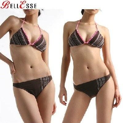 水着在庫処分 ホルタービキニ トライアングル フリル ポイント刺繍ライン入り水着 Brown 茶色 Se Swbe37em Alice Style 通販 Yahoo ショッピング