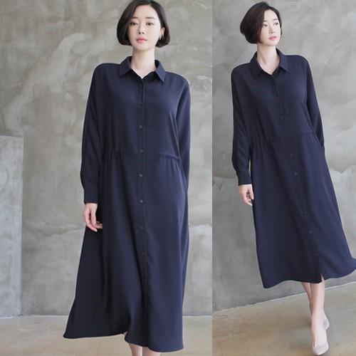 値下げ 50代 40代 ワンピース ファッション ミセス 春 ロングワンピース ロング丈 きれいめ 長袖 無地 青シャツワンピース 紺 上品 女性 ファッション 60代 50代 40代 大人 レディース ワンピース レディース 女性 ワンピース チュニック Www Leahbeeferman Com