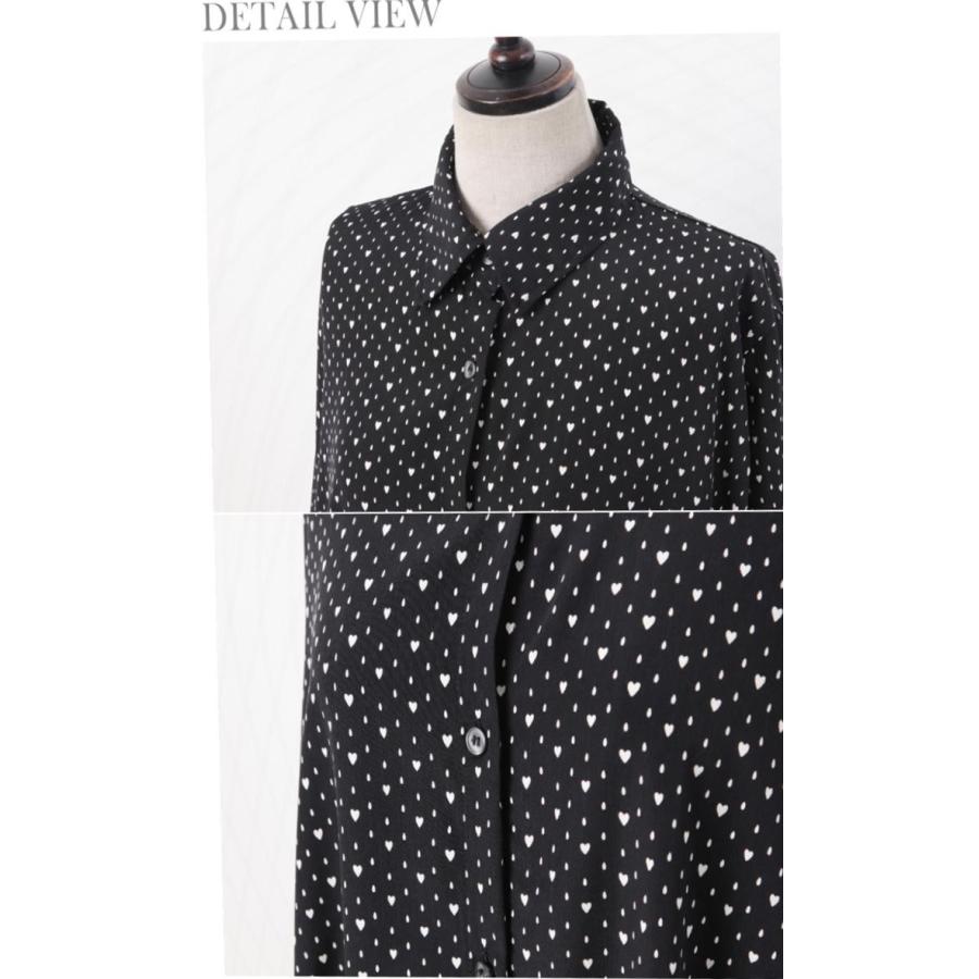 ワンピース レディース 40代 50代 60代 ファッション おしゃれ 女性 上品 黒 ハートドット Aラインロングシャツ ワンピース 前開き 長袖 Zm Alice Style 通販 Yahoo ショッピング