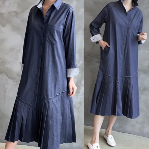 ワンピース レディース 40代 50代 60代 ファッション おしゃれ 女性 上品 プリーツ ウォッシュ加工デニムワンピース 春夏秋 ミセス
