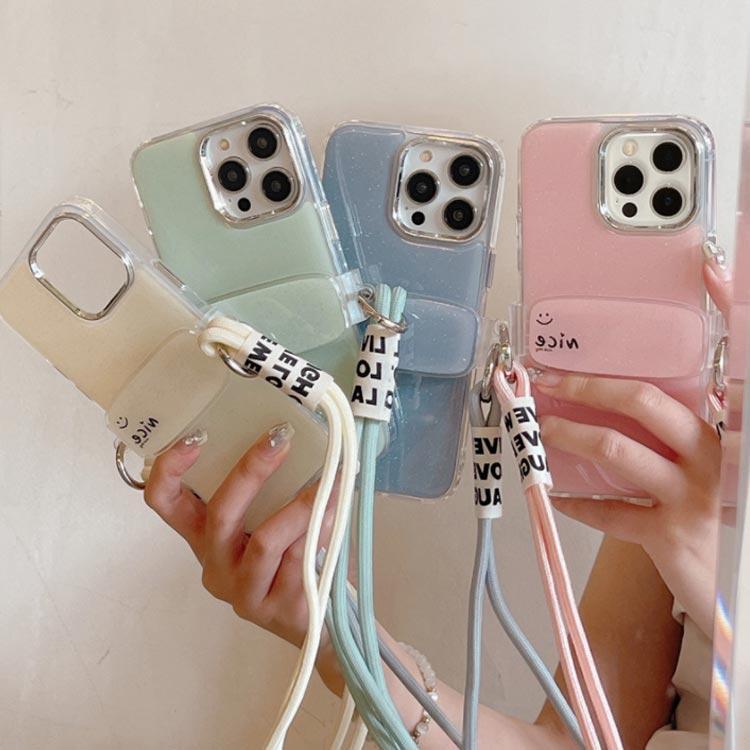 携帯 挟むだけ マカロン色 スマホショルダー iPhoneケース スマホ