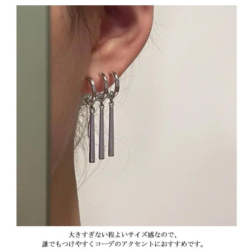 ピアス 3連 レディース スティックピアス ハーフフープピアス 揺れる