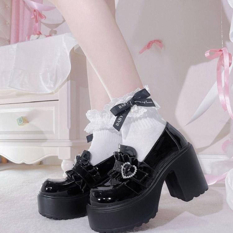 スリッポン ローファー シューズ 量産型 厚底 ロリータ 厚底パンプス