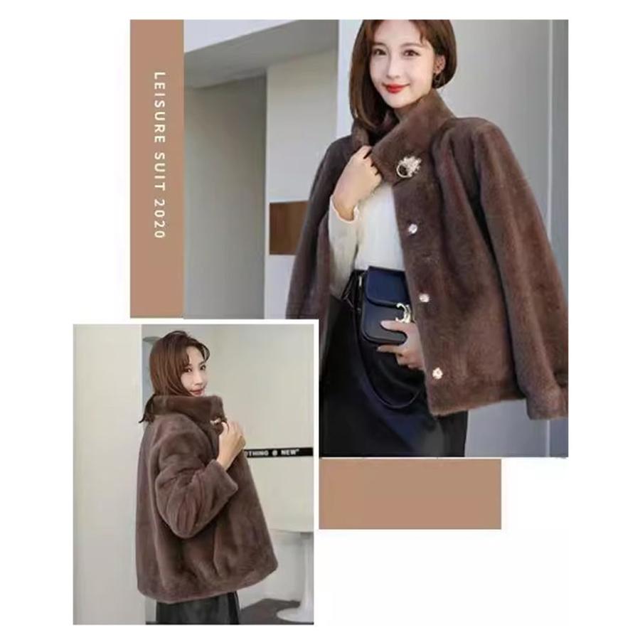 毛皮コート フェイクファームートンコート ラインストーンボタンエコ