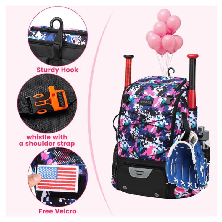 60L 大容量 野球 バックパック （ クーラーバッグ 付き）、 高校生 多