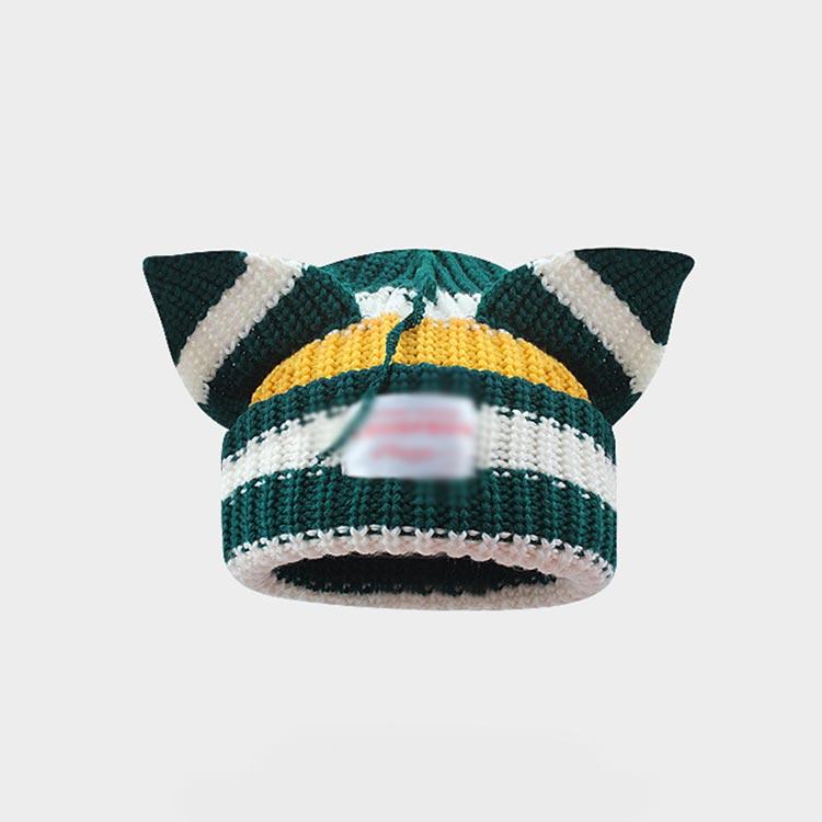 ネコ ニット帽 ウサギ耳 カラフル 猫耳 ビーニー 帽子 垂れ耳 配色