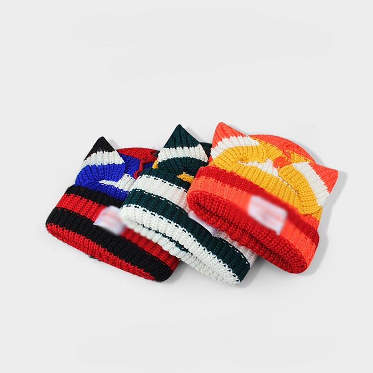 うさ耳ニット帽　ネコ耳ニット帽　カラフル　ヒッピー　アジアン　レトロ　☺︎ ネコ ニット帽 ウサギ耳 カラフル 猫耳 ビーニー 帽子 垂れ耳 配色
