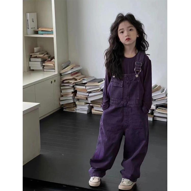 パープル デニムサロペット 紫 小学生 春 キッズ デニム 女の子 男の子 