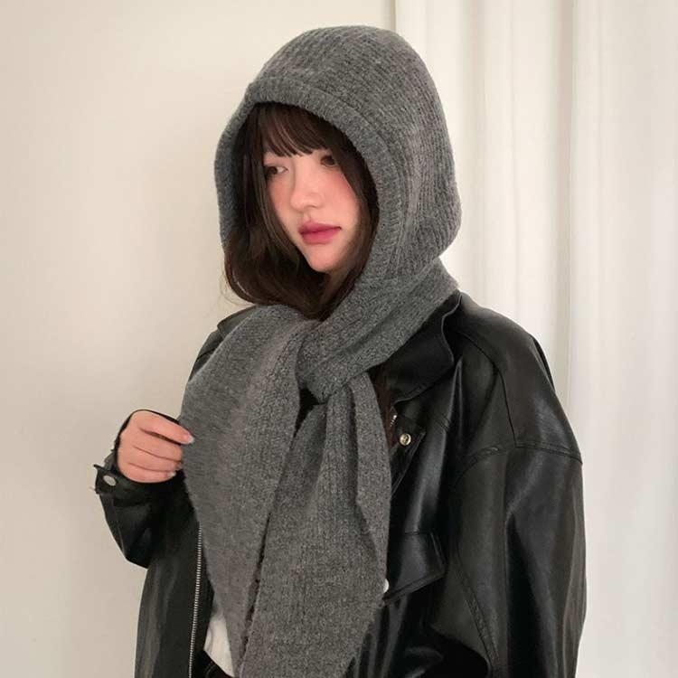 undercover フード付きマフラー　ニット帽 秋 ファッション 暖かい 帽子 マフラー フード付き フード付きマフラー