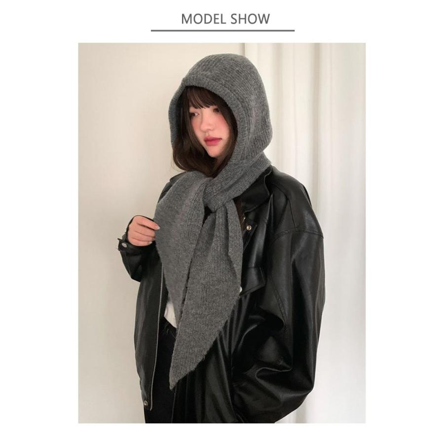 秋 ファッション 暖かい 帽子 マフラー フード付き フード付きマフラー
