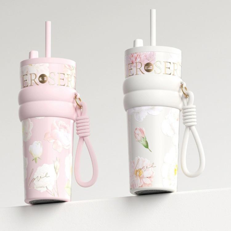 セラミック 持ち運び 蓋付き 花柄 水筒 710ml ステンレスボトル 大容量