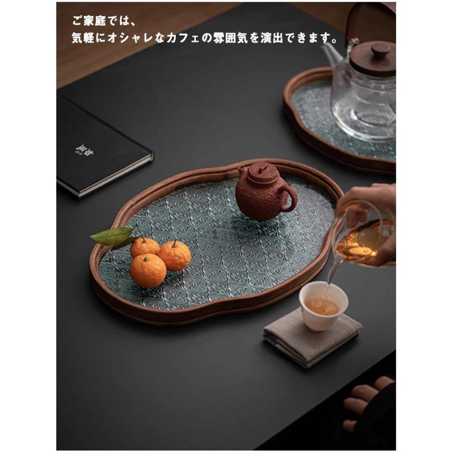 フローラガラス レトロ調 盛器 カフェトレー 花海棠柄 トレイ 配膳