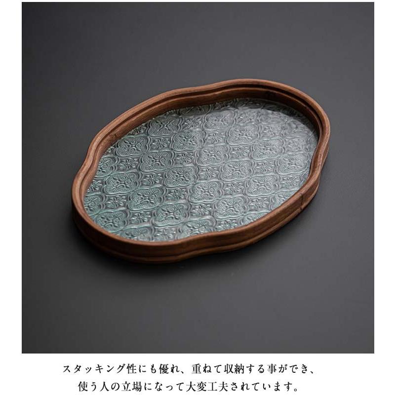 フローラガラス レトロ調 盛器 カフェトレー 花海棠柄 トレイ 配膳