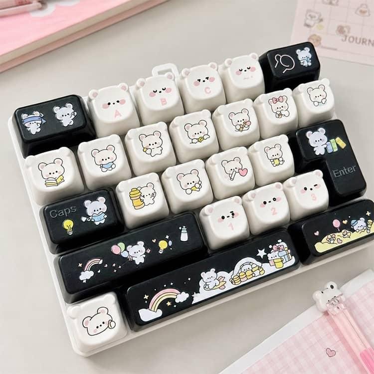 熊 カラフル キーホルダー 26キー フィジェットキーボード 透明 動物