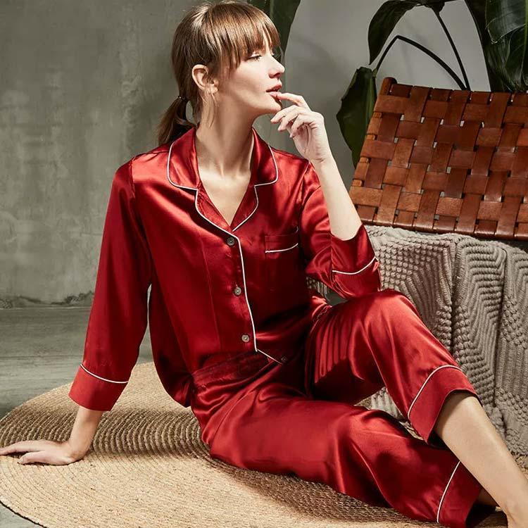 シルクパジャマ シルク100% パンツ レディース 上下セット パジャマ 絹