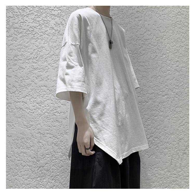 Tシャツ メンズ 七分袖Tシャツ カットソー ラウンドネック ゆるTシャツ 薄手 スリット入り 明るい ゆったり カジュアル お洒落 無地 オーバーサ |  | 10