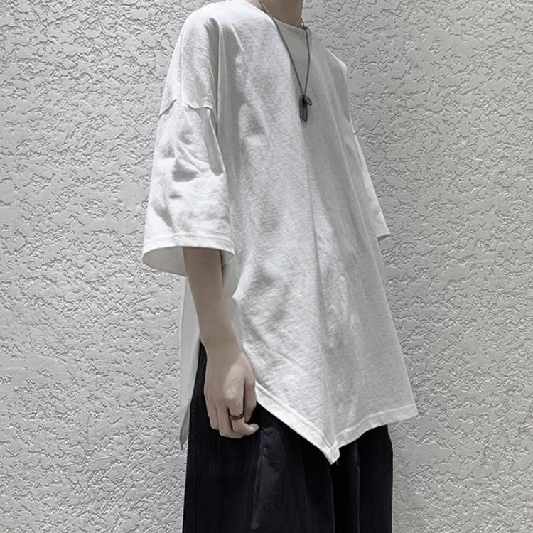 Tシャツ メンズ 七分袖Tシャツ カットソー ラウンドネック ゆるTシャツ 薄手 スリット入り 明るい ゆったり カジュアル お洒落 無地 オーバーサ |  | 03