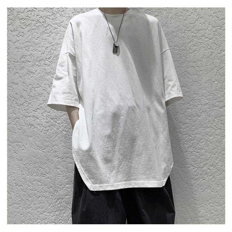 Tシャツ メンズ 七分袖Tシャツ カットソー ラウンドネック ゆるTシャツ 薄手 スリット入り 明るい ゆったり カジュアル お洒落 無地 オーバーサ |  | 09