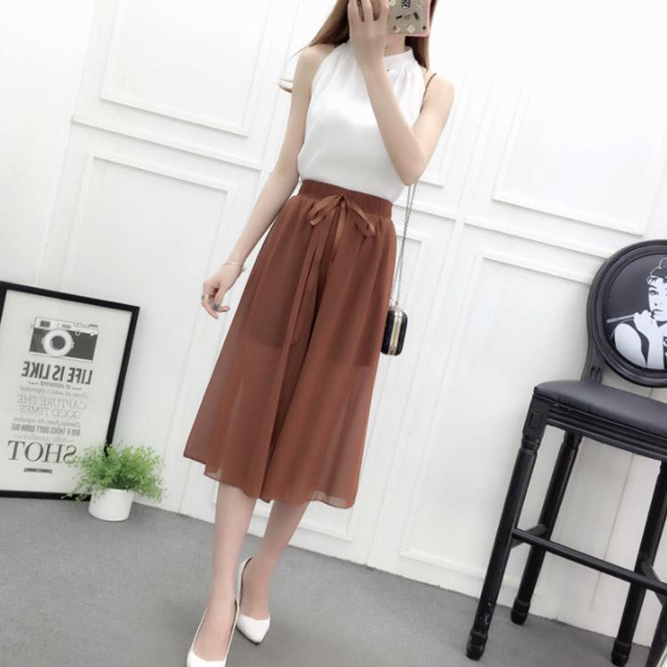 ワイドパンツ レディース シフォンパンツ 七分丈パンツ ガウチョパンツ スカンツ 透け感 ウエストゴム ウエストリボン 無地 ゆったり お洒落 キレイ |  | 01