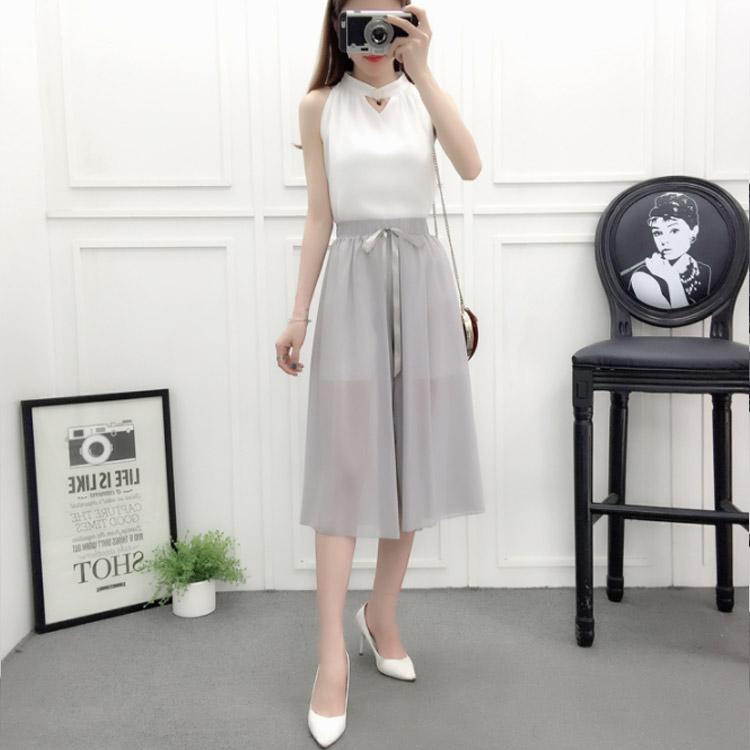 ワイドパンツ レディース シフォンパンツ 七分丈パンツ ガウチョパンツ スカンツ 透け感 ウエストゴム ウエストリボン 無地 ゆったり お洒落 キレイ |  | 03