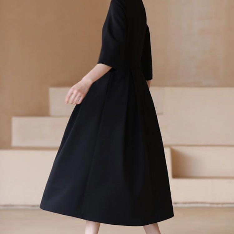 ワンピース 5分袖 ブラック レディース フォーマル 大人 クルーネック