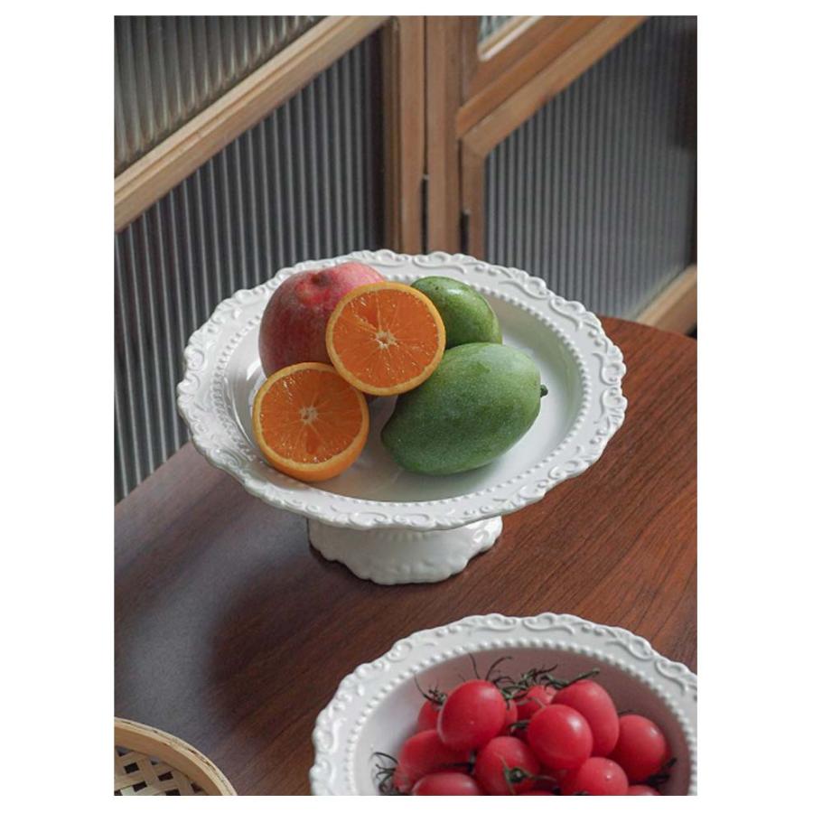 花モチーフ ケーキスタンド 花リム 白 1段 北欧 ケーキプレート 陶器