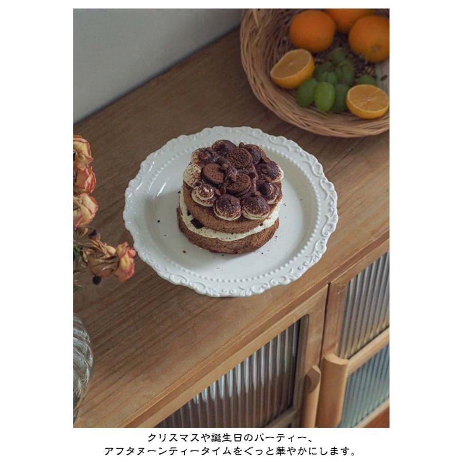 花モチーフ ケーキスタンド 花リム 白 1段 北欧 ケーキプレート 陶器