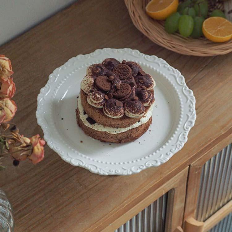 花モチーフ ケーキスタンド 花リム 白 1段 北欧 ケーキプレート 陶器