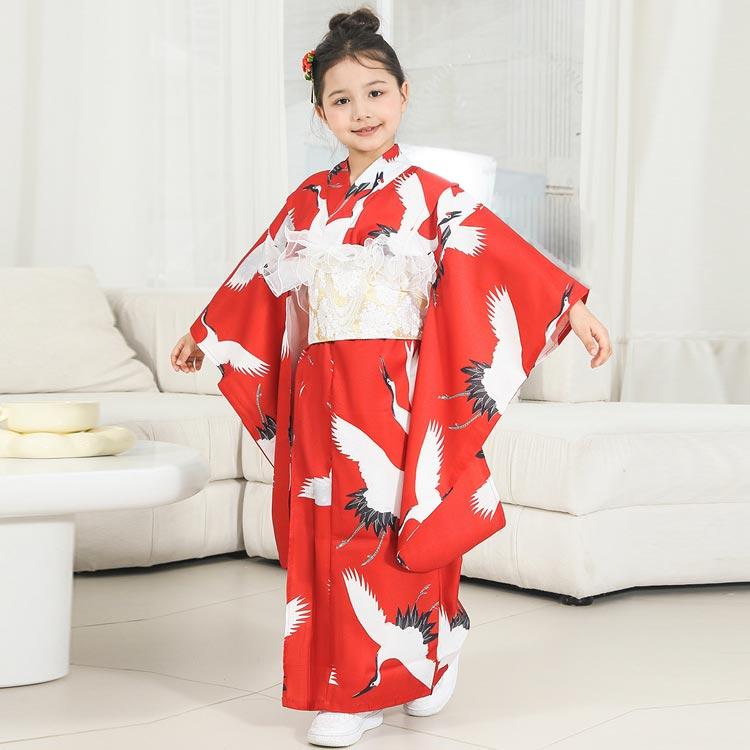 女児 女の子 5点セット 3歳 7歳 着物 キッズ 七才 レトロ 四つ身