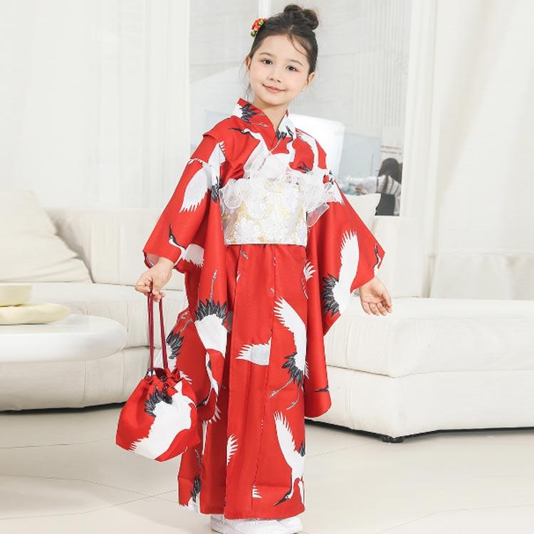 女児 女の子 5点セット 3歳 7歳 着物 キッズ 七才 レトロ 四つ身