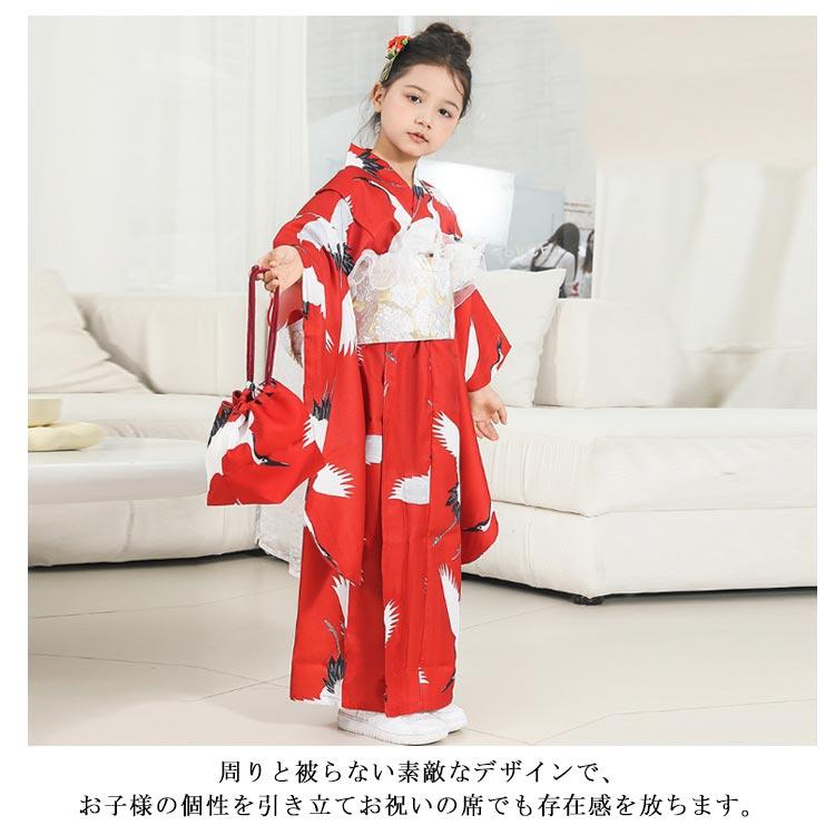 女児 女の子 5点セット 3歳 7歳 着物 キッズ 七才 レトロ 四つ身