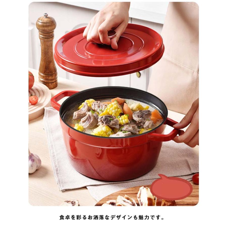 深鍋 ホーロー ホーロー鍋 両手鍋 蓋付き ガス火対応 深型 鉄鋳物 24cm